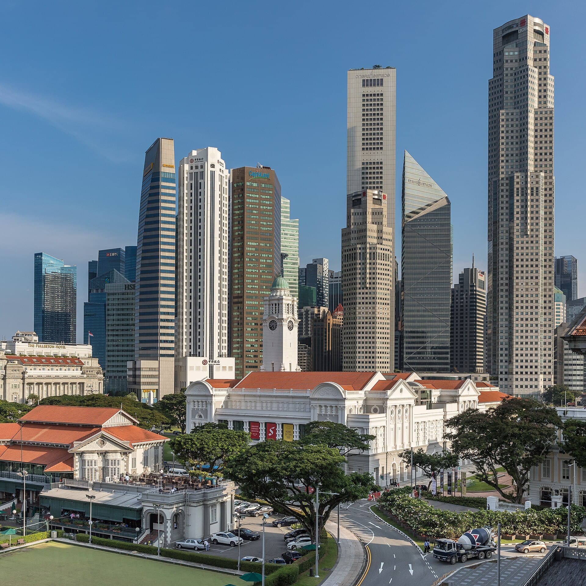 Skyline of the Central Business District with the Old Parliament House in Singapore